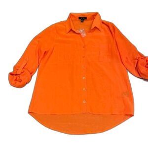 NWOT Mine Women's Chiffon Collared Button Shirt Orange Size Small